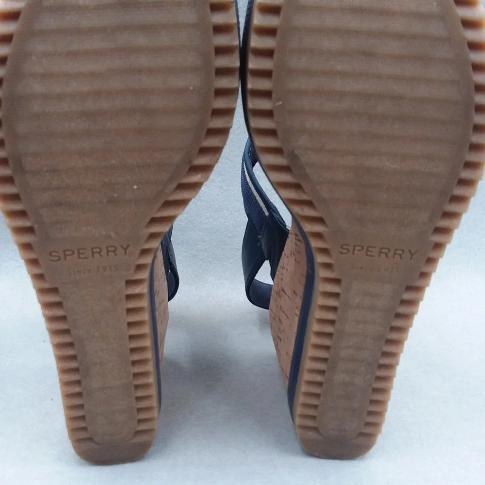 Sperry Kennedy Plushwave Wedge Sandals Stripe Platform Cork‎ Shoes Women's 9M